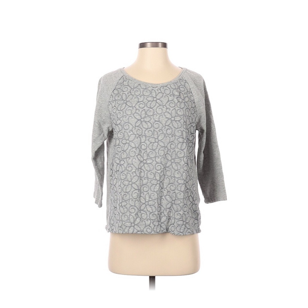 J Jill Gray Embroidered Front Sweatshirt 3/4 Sleeve  Size Small‎